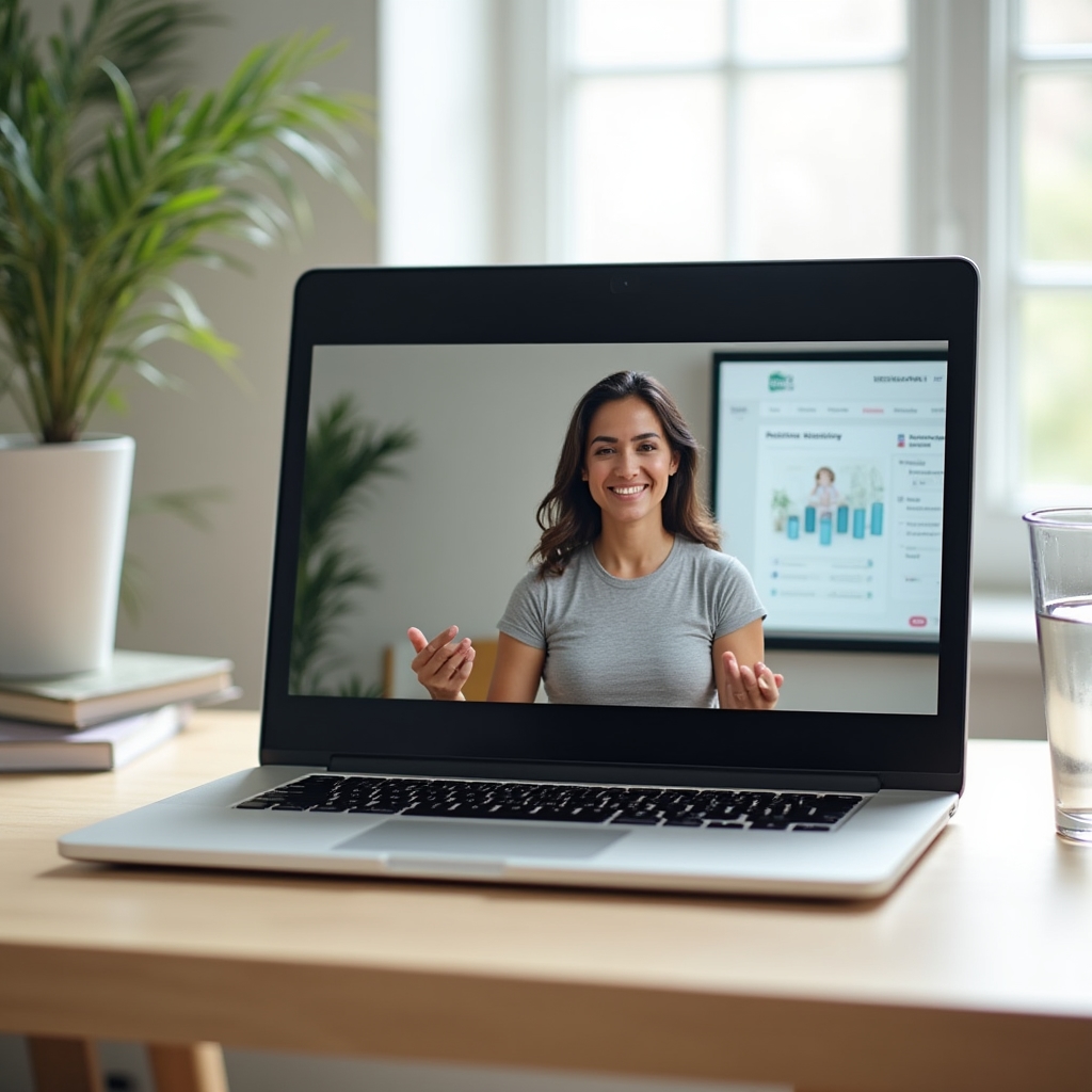 Online wellness webinar session with instructor presenting flexibility concepts on screen