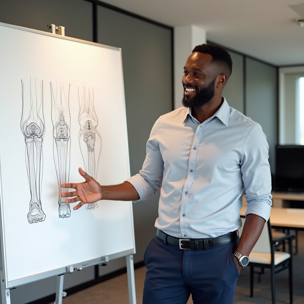 Wellness educator demonstrating joint mobility concepts in a structured classroom setting